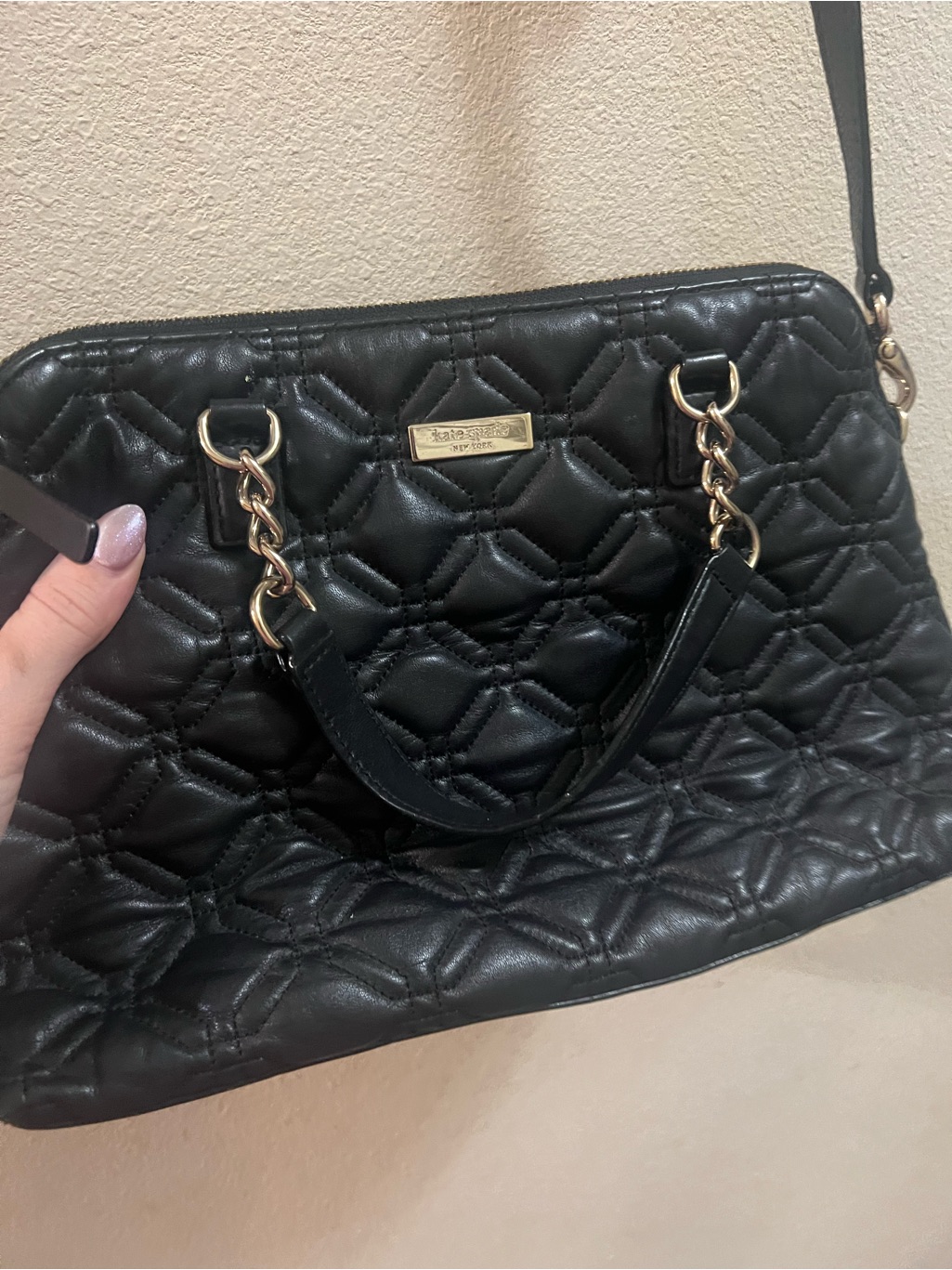 Kate Spade Black Quilted Crossbody With Gold Hardware And Dust Bag